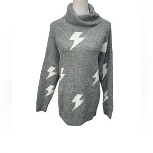 Shop Style your Senses Grey Lighting Bolt Turtleneck Sweater / Size: Large